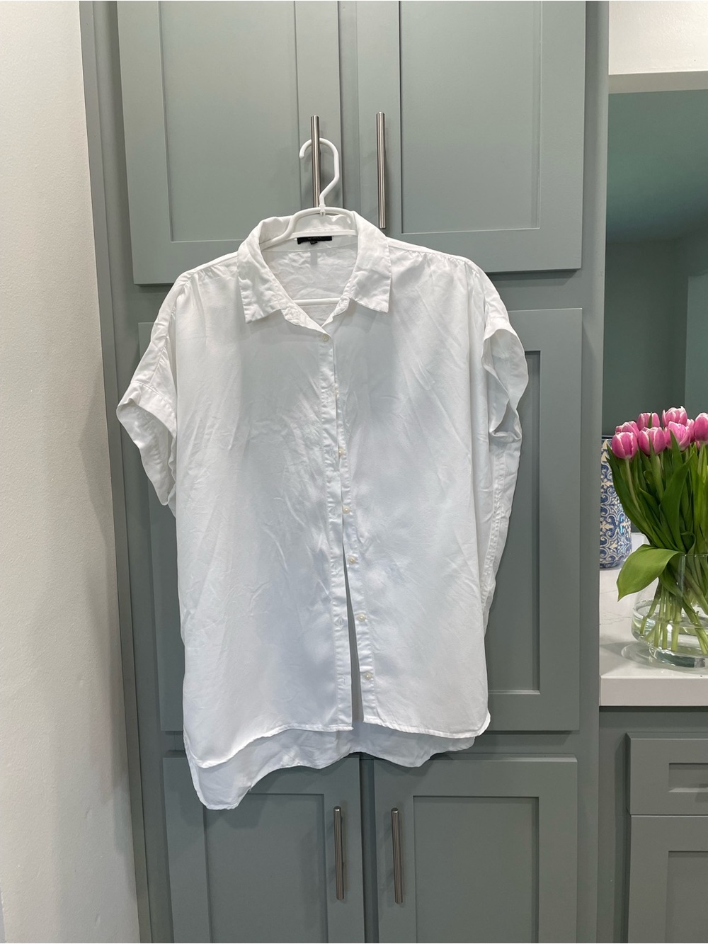 Quince White Button-Up Short Sleeve Blouse